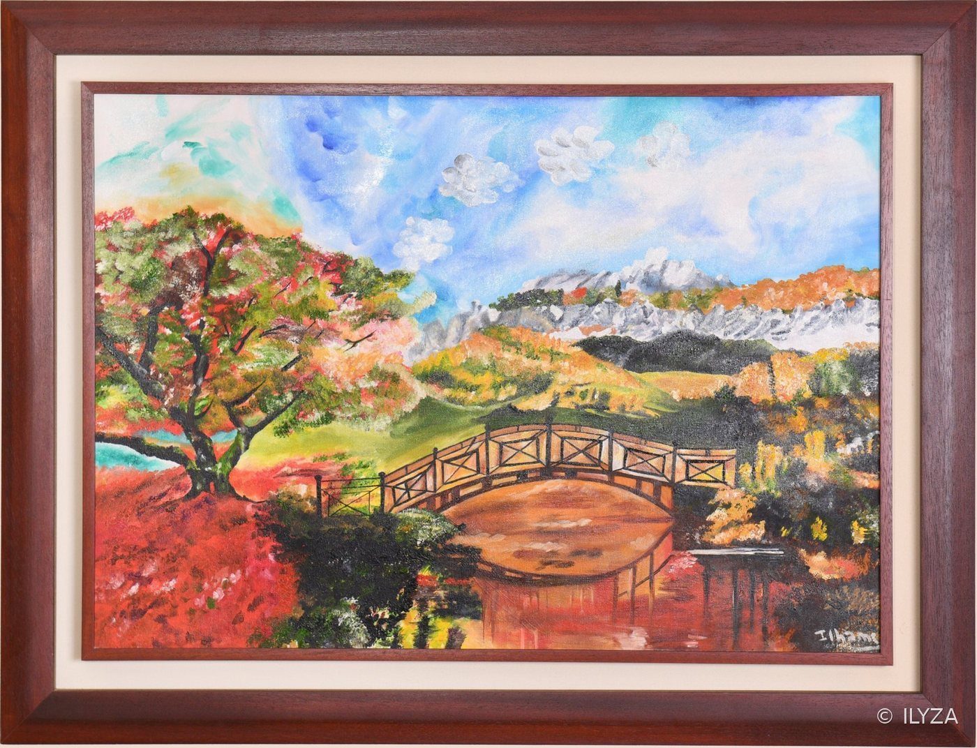 Le pont rouge, Huile, 120 × 90 cm · ILYZA