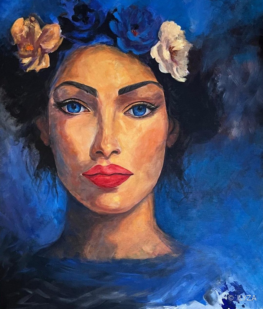 Nocturne aux pivoines, Acrylique, 70 × 60 cm · ILYZA