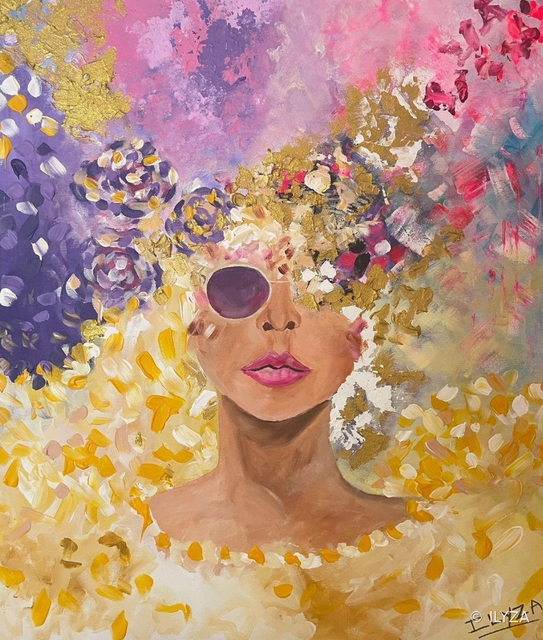 Pluie d’or, Acrylique, 70 × 60 cm · ILYZA